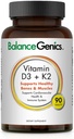 Vitamina D3 + K2 per le ossa e i muscoli sani - Integratore alimentare Supporta il sistema immunitario, Funzione muscolare e benessere generale - Supplemento al calcio con formula organica - 50mcg D3&75mcg K2