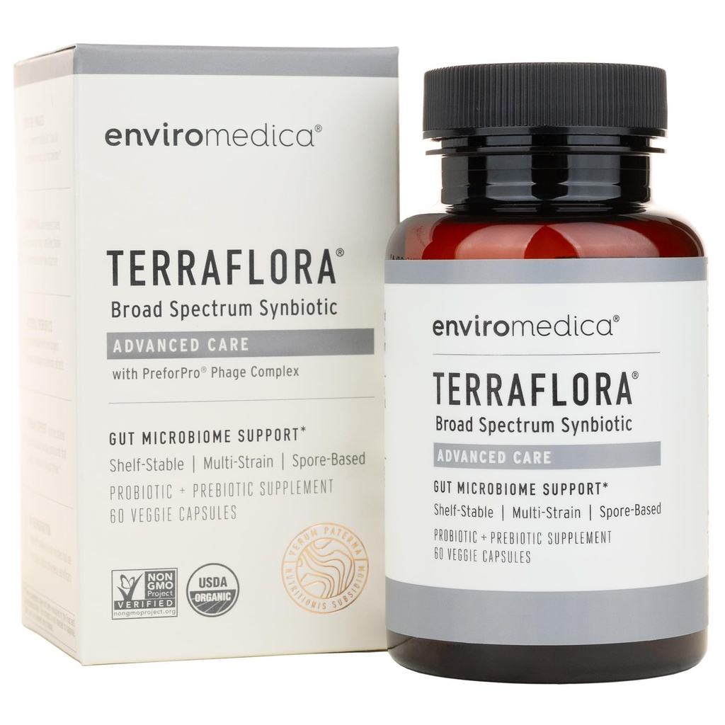 Terraflora Advanced Care Synbiotic - SBO Probiotico e Prebiotico, Digestivo & Gut Health, Soil Based Spore Pre e Probiotici per Donne e Uomini con Bacillus Coagulans, Subtilis, Vegan - 60 capsule