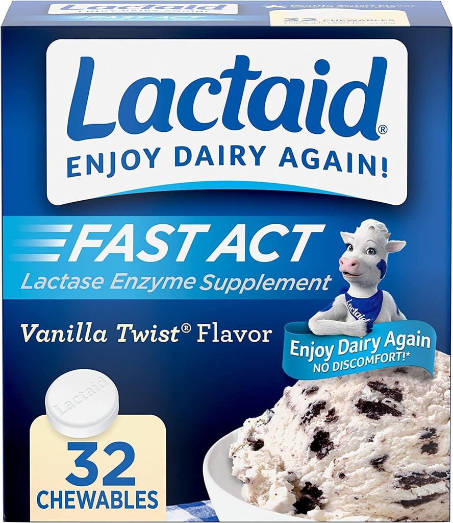 LACTAID Fast Act Chewables Vanille Twist 32 Tabletten (Pack von 3)
