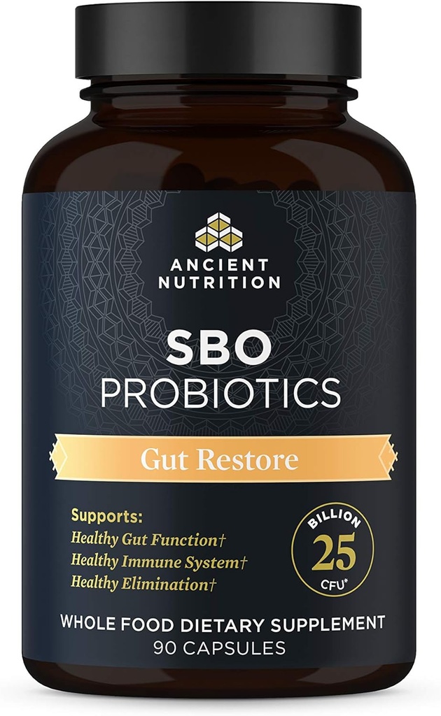 Antike Ernährung Probiotika, SBO Probiotics Gut Restore 90 Ct, fördert Gut Gesundheit, Verdauungs- und Immununterstützung, Glutenfrei, Superfood-Mischung, 25 Billion CFUs* Pro Serving, 90 Kapseln