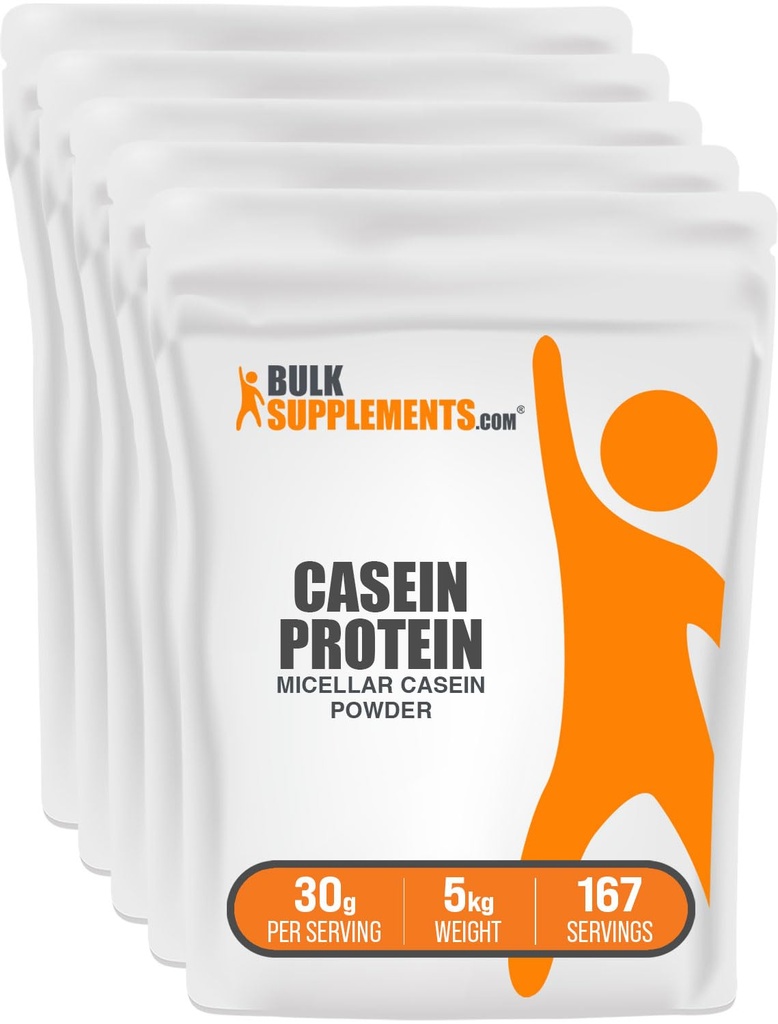 BulkSupplements.com Polvere di proteine della caseina - polvere di caseina micellare, proteina di digestione lenta - senza glutine e senza glutine, 30g per porzione, 1kg (2.2 lbs) (pacchetto di 5)