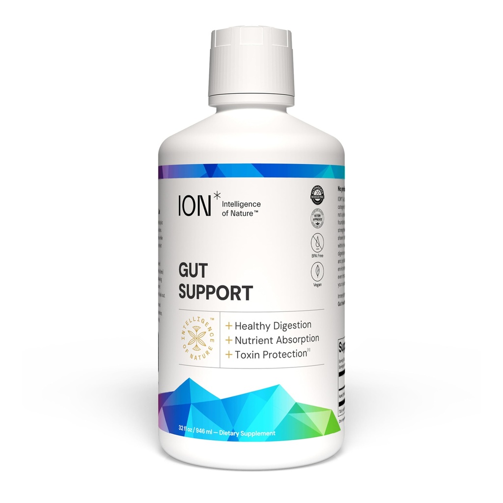 ION* Intelligence de la nature Gut Support Supplément liquide - Gouttes liquides Gut & Digestive santé, nettoyage et désintoxication avec extrait humique pour les femmes et les hommes, les adultes et les enfants 4+ - 32 fl oz (paquet de 1)