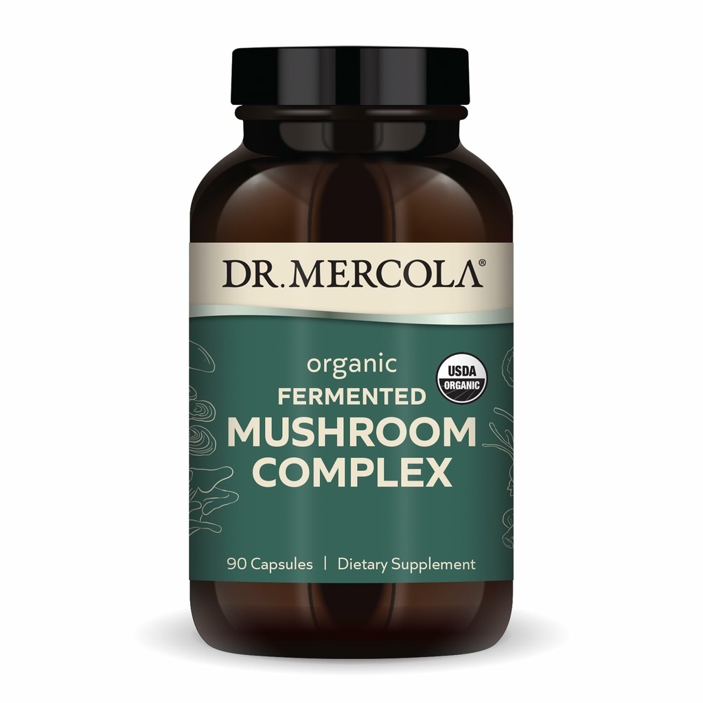 Dr. Mercola Organic Fermented Mushroom Complex - Supporta Immune & Cellular Health - Whole Mushroom & Mycelium - Non-GMO & Gluten-Free - 90 Capsule (30 Serve)