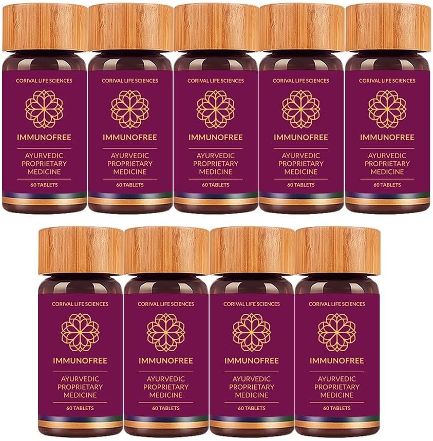 Biogetica Immunofree Integratore Erbologico per Supporto Immune - Natural Potent Blend of Tulsi, Kalmegh, Yashtimadhu & Giloy per Boost Immune - 100% Vegan - 60 compresse- Confezione da 9