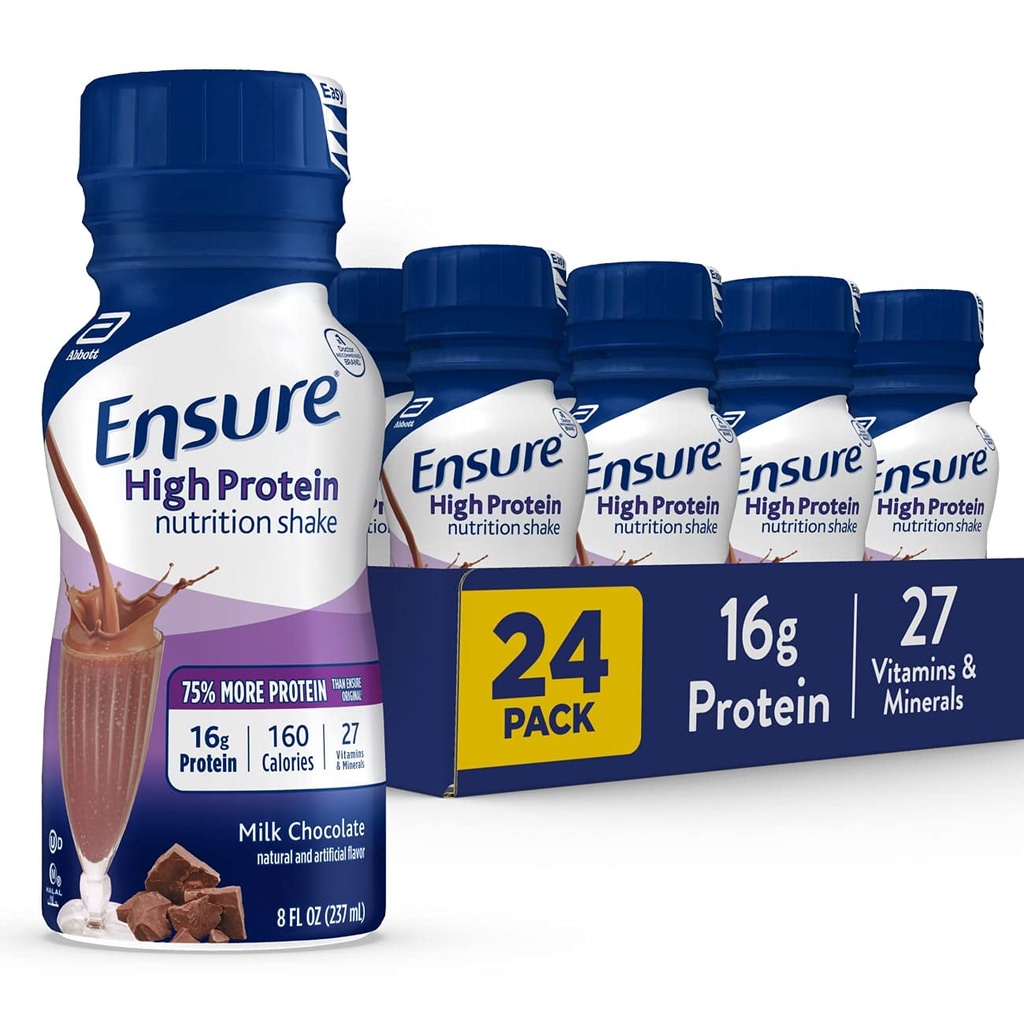 Assicurare lo Shake nutrizionale ad alta proteina con 16g di Proteine, Pronti per il trattamento della farina Shakes, Low Fat, Cioccolato al latte, 8 fl oz, 24Count