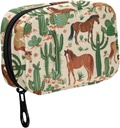 Fustylead Hand Draw Western Horses and Cactus Pill Organizer for Purse, Weekly Portable Pill Box with Zipper to Storage Vitamins Fish Oils Integratori
