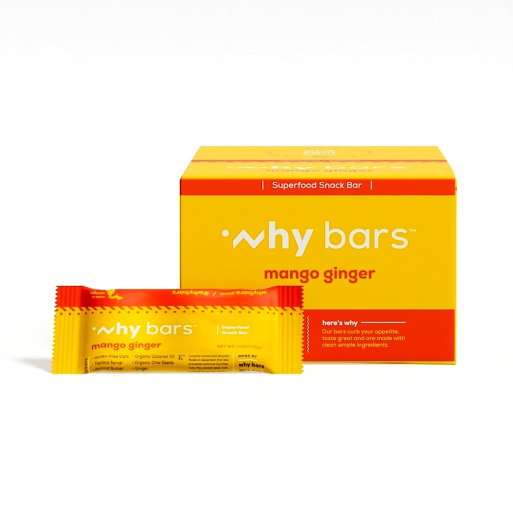 Perché barre, barre di proteine, zenzero di mango, barre di oncia 2.04 (pacchetto di 12 barre di proteine) - Superfood di barre di proteine, senza glutine, non OGM, organico, vegano, ingredienti semplici