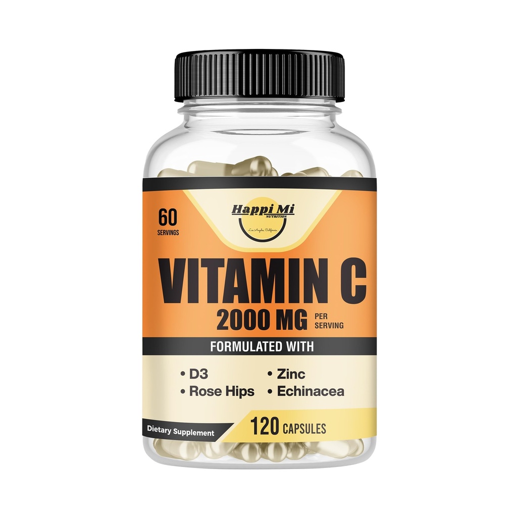 Vitamina C 2000MG, Zinc 40 mg, Vitamina D3 5000 IU, Echinacea Extract, Rose Hip, Supporto immunitario per adulti e bambini, Booster immunitario, 120 Vegan Caps, 60 giorni di alimentazione, Non OGM, Nessun Filler