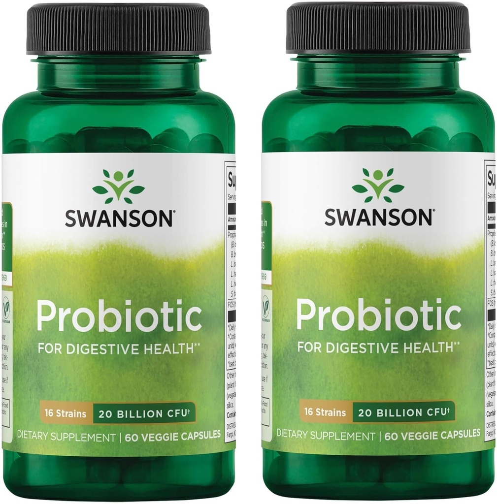 Swanson Probiotique pour la santé digestive GI Tract Immune Soutien aux voyageurs 20 milliards CFU avec prébiotique FOS 60 Capsules de légumes (Caps) (2 Pack)