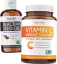 Black Seed Oil Liquid & Immun Support (2-Month Supply) Immun Maximiser Bundle - Black Seed Oil Liquid (16fl.oz) Premium Kaltgepresste Clack Cumin Seed Oil & Vitamin C Immun Support (120 Veg Caps)