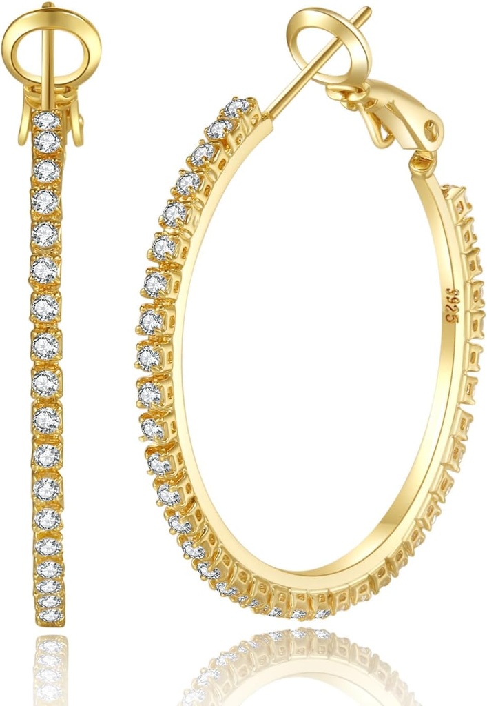 PABBEU 2mm 925 Sterling Silber Ohrringe Große Sterling Silber Ohrringe für Frauen Große Strass Ohrringe Dünne Allergiker Zirkonia Ohrringe für Frauen 30/40/50/60/70mm