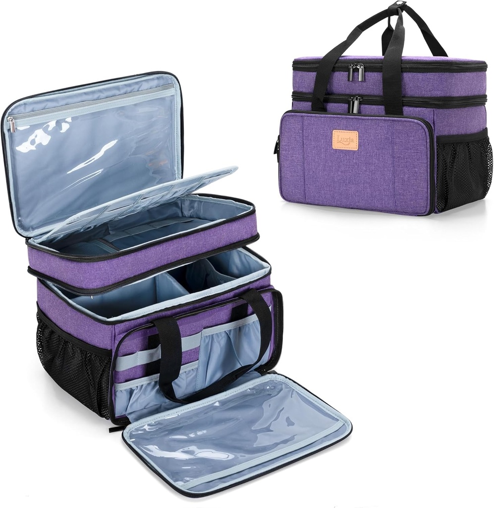 LUXJA 2 couches Sac de médecine avec séparateur amovible, organisateur de bouteille de pilules adapté à la maison ou à l'utilisation de voyage, violet
