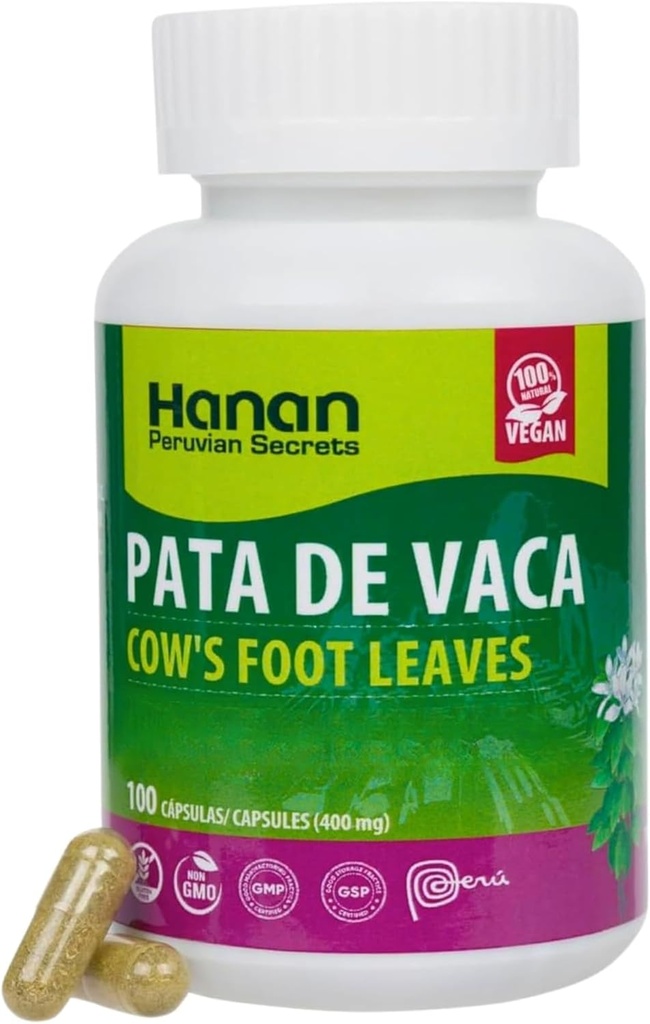 Hanan Pata de Vaca 100 Capsules – Unterstützt Detox & Digestive Gesundheit 100% reine Kuh Fußblätter (Bauhinia forficata) Vegan & Non-GMO Natürliche Kräuterergänzung aus Peru