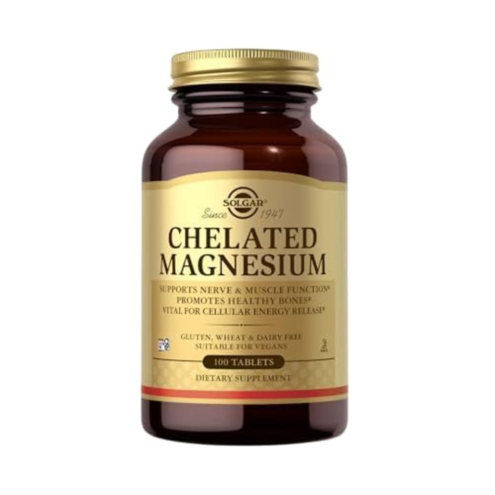 Solgar Chelated Magnesium - 100 compresse - Supporta la funzione Nerve & Muscle - Non OGM, Vegan, Gluten Free, Dairy Free, Kosher - 25 Serve