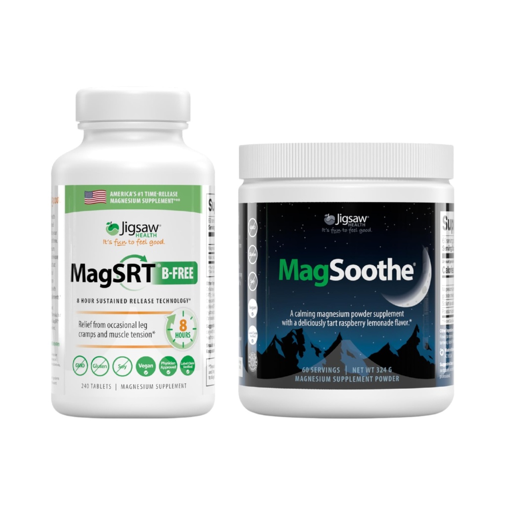 Jigsaw Health Magnesium Bundle | MagSRT (B-Free), 240 Tabletten und MagSoothe (Raspberry Lemonade), 60 Servierungen (Jar)