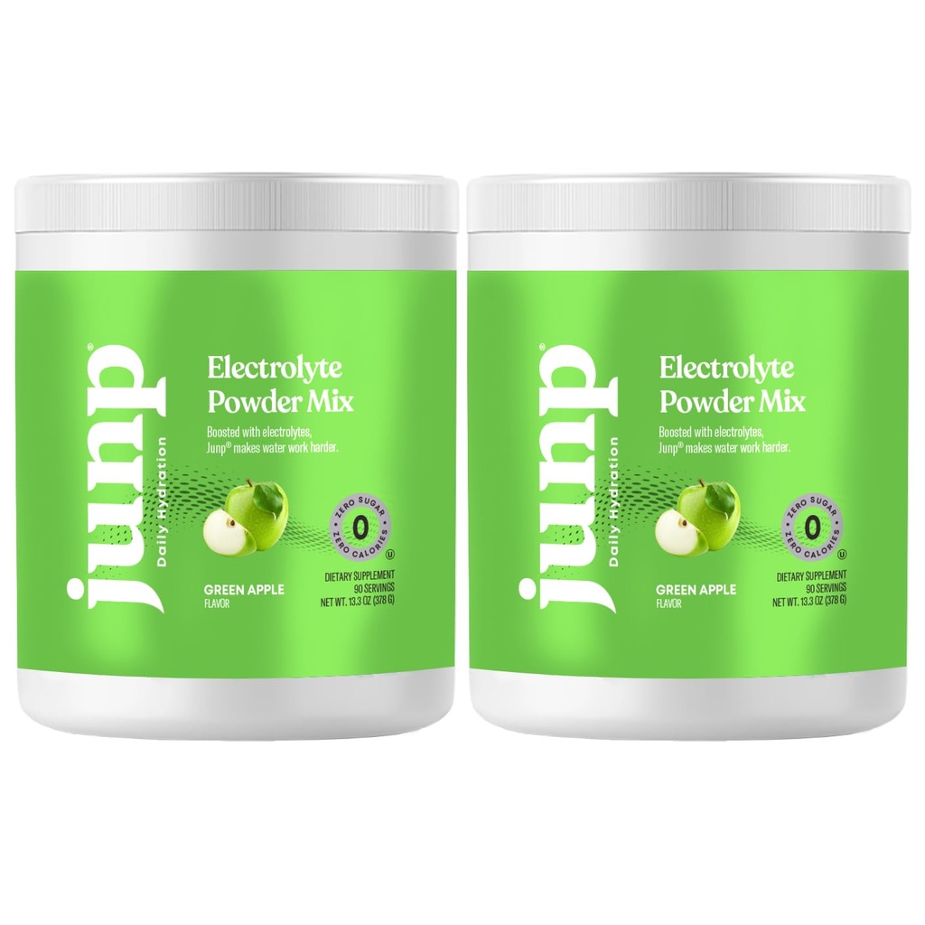 JUNP Elektrolyte Pulver Kein Zucker No Carbs – Mouthwatering Green Apple Drink Mix - Kalium & Salz Elektrolyt Hydration Pulver Zero Calorie Zucker freies Elektrolytpulver, Keto Friendly, 180 Portionen