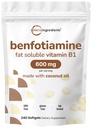Vitamin B1 Benfotiamin 600mg pro Servierung, 240 Kokosöl Softgele | Bioverfügbar B Vitamine Supplement, in aktives Thiamin | Non-GMO, Soy Free