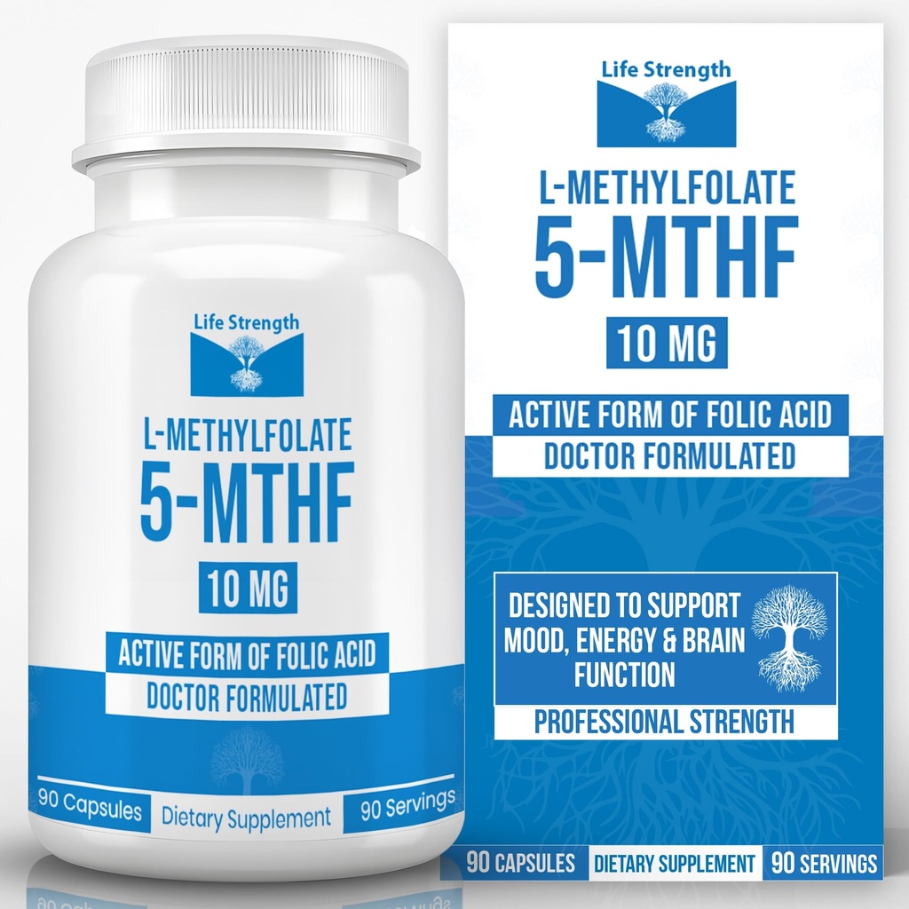 L-Methylfolate 10 MG, Folate de méthyle optimisé et hautement bioactif, Supplément 5-MTHF pour le soutien de l'humeur et de l'immunité, complément de régime naturel pour l'énergie, sans OGM et sans gluten, 90 capsules