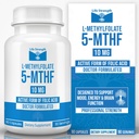 L-metilfolato 10 MG, Methyl Folate ottimizzato e altamente bioattivo, supplemento 5-MTHF per il supporto dell'umore e dell'immunità, supplemento di dieta naturale per l'energia, non OGM & Gluten-Free, 90 capsule
