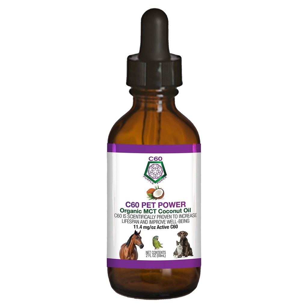 C60 Power for Pets - C60 in Bio MCT Kokosöl, Natürliche Wellness-Unterstützung für Hunde & Katzen, Pure Carbon Fullerenes, fördert gesundes Altern, Energie, & Mobilität - 2 fl oz Flaschen