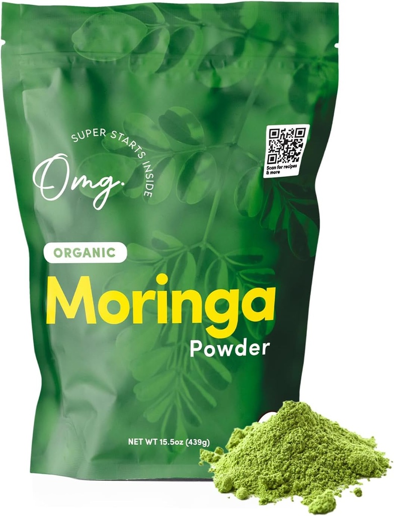 OMG ! Superfoods Bio Moringa en poudre - 100% Pure, certifié USDA Bio - Bonne source de calcium, de fer, de vitamine A, de vitamine E et plus! - 15.5 Ounces (1 paquet)