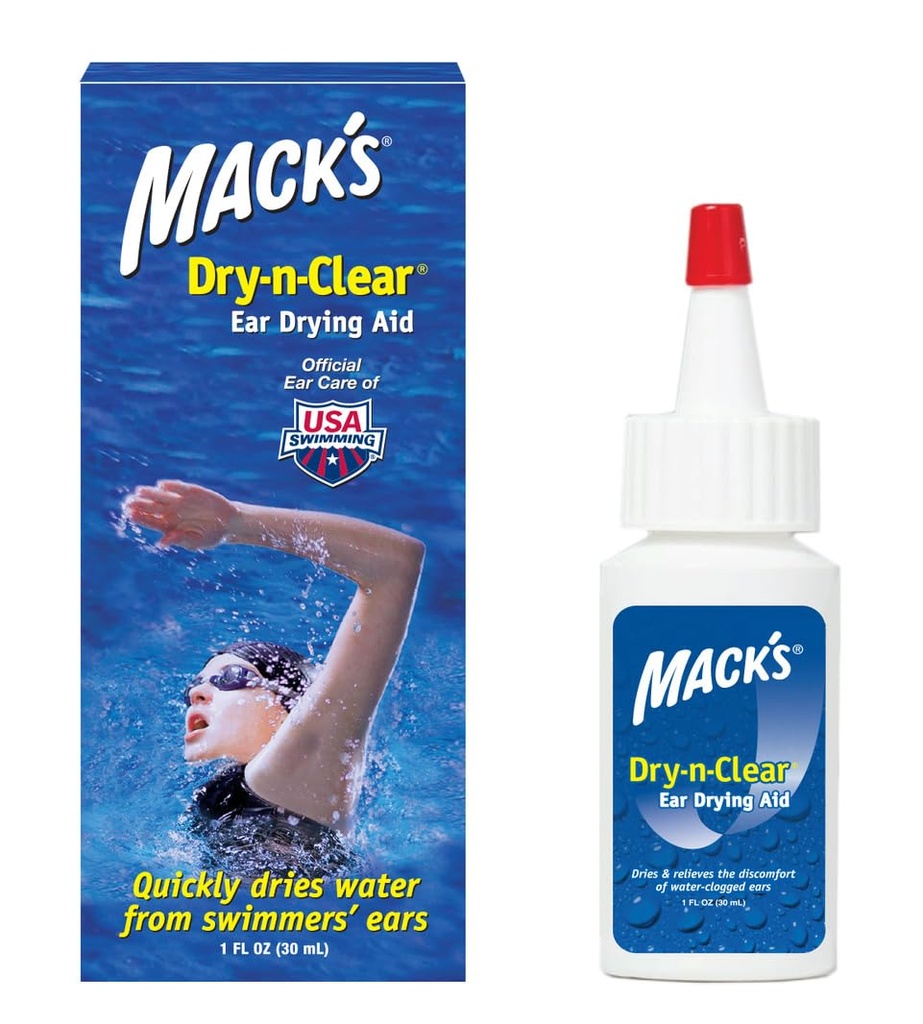 Mack's Dry-n-Clear® Ear Drying Aid - Schwimmer Ohr Tropfen für Wasser geloggt Ohren nach Schwimmen, Duschen, Tauchen und Surfen - 1 Fl Oz