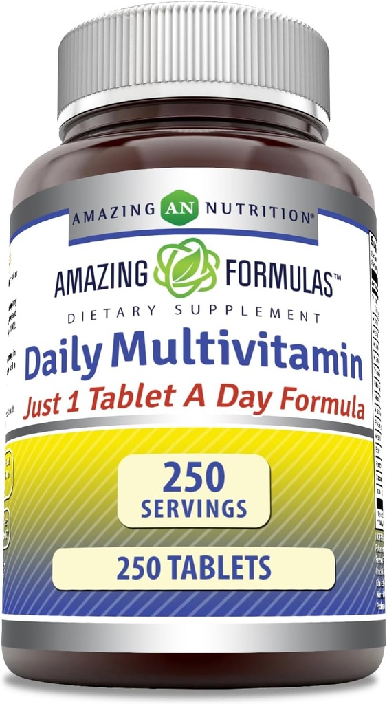 Amazing Formulas Daily Multivitamin Tablets (Non-GMO) - Just 1 Tablets A Day Formula A Complete Multivitamin to Support Cardiovascular Health, Immune Functions, Visual Functions & More* (250 Count)