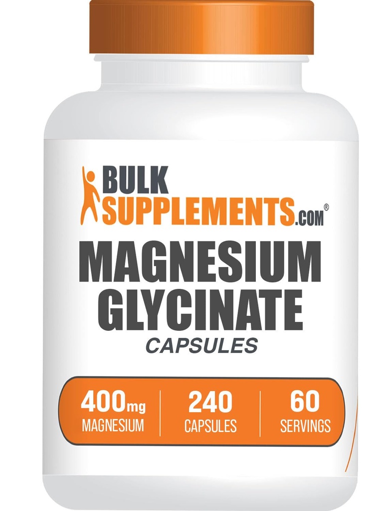 BulkSupplements.com Magnesium Glycinat Kapseln - Magnesium Supplement, Hoch absorbiert Form - Glutenfrei, 4 Kapseln pro Servierung (400mg), 240 Zähler (Pack von 1)