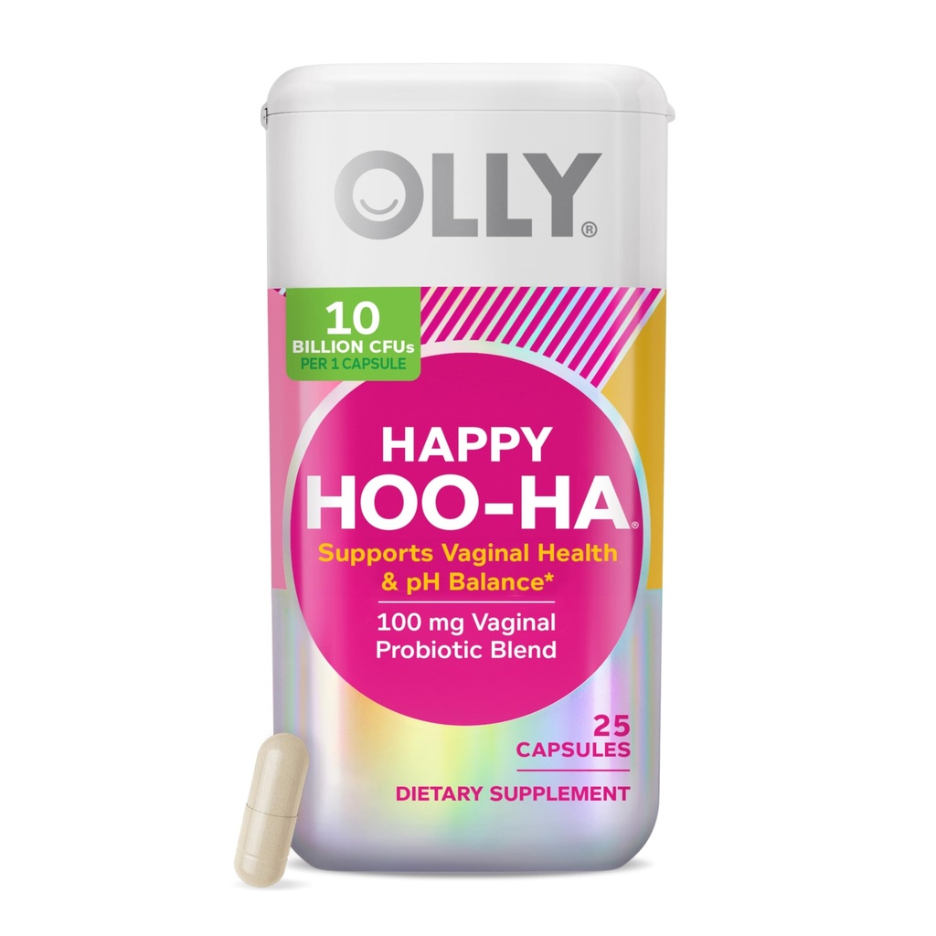 OLLY Happy Hoo-Ha Capsules, probiotiques pour les femmes ou les personnes atteintes de Vaginas, santé vaginale et équilibre du pH,* 10 milliards d'UFC, sans gluten - 25 Nombre