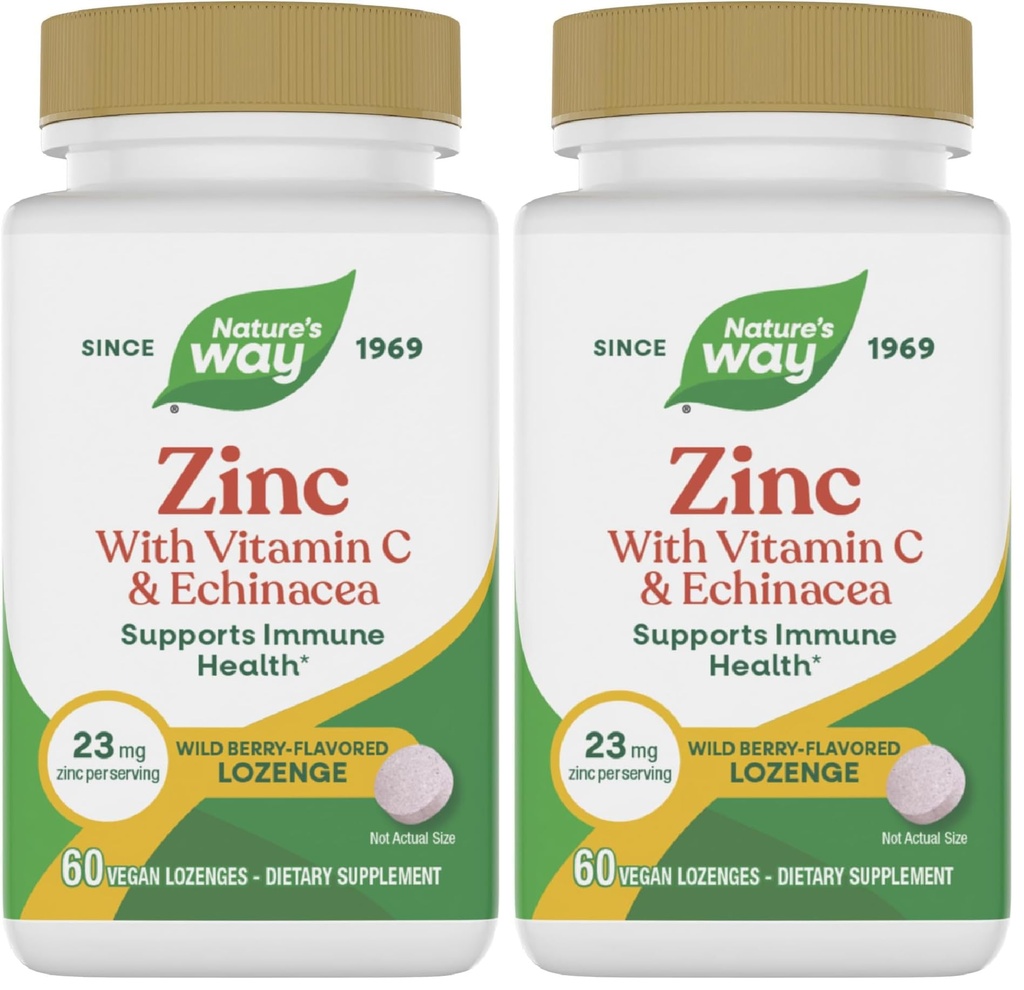 Nature's Way Zinc Lozenges mit Vitamin C & Echinacea, Immununterstützung*, Wild Berry Flavored, 60 Lozenges (Pack von 2)