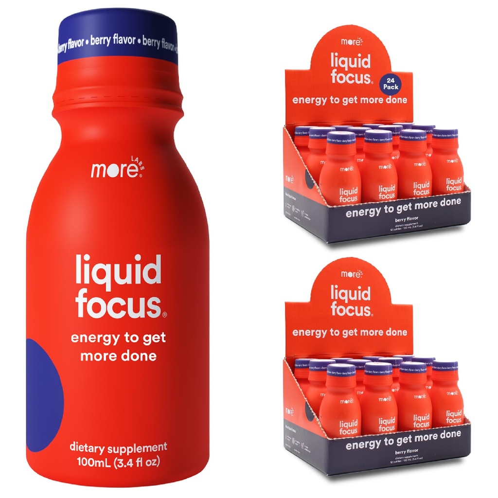 More Labs Liquid Focus, Nootropic Smart Drink with Powerful Antioxidants & Adaptogenic Herbs for Energy and Concentration, 150mg Caffeine (Pack of 24)