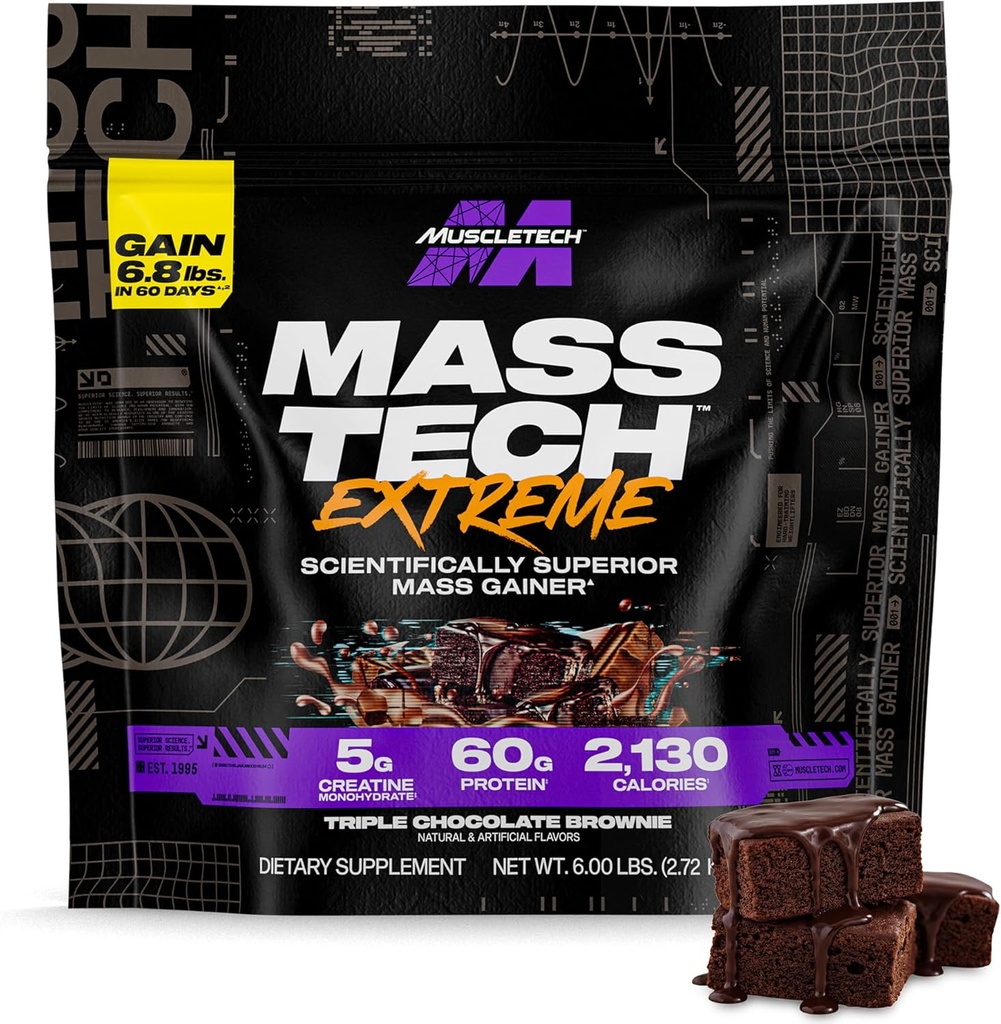 Muscletech High-Protein-Massengewinner (Triple Chocolate Brownie, 6LB) - Maß Tech Extreme 2000 Maß Gainer Proteinpulver-Ergänzung - Gewichtszunahme für Muskel, Enhance Recovery & Strength
