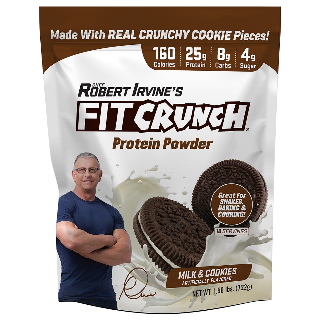 FITCRUNCH Tri-Blend Whey Protein, Keto Friendly, Calorie basse, Alta proteina (18 Serve, Latte e biscotti)