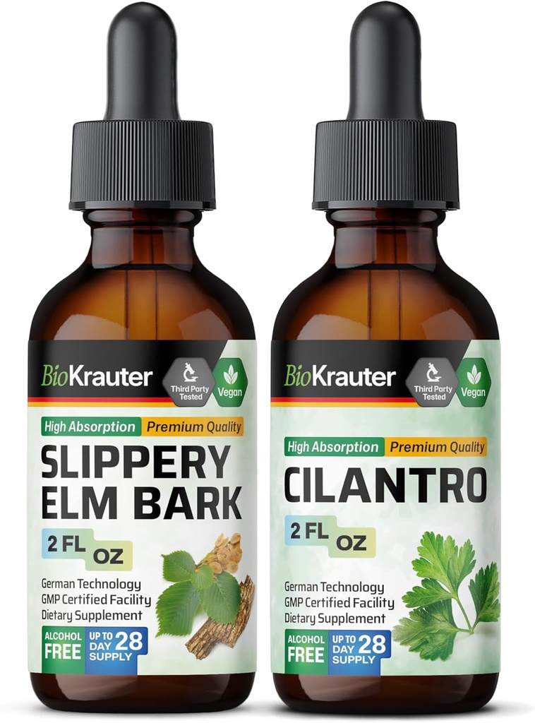 Bio KRAUTER Slippery Elm Tincture 2 Fl. Oz. & Cilantro Tincture 2 Fl. Oz.