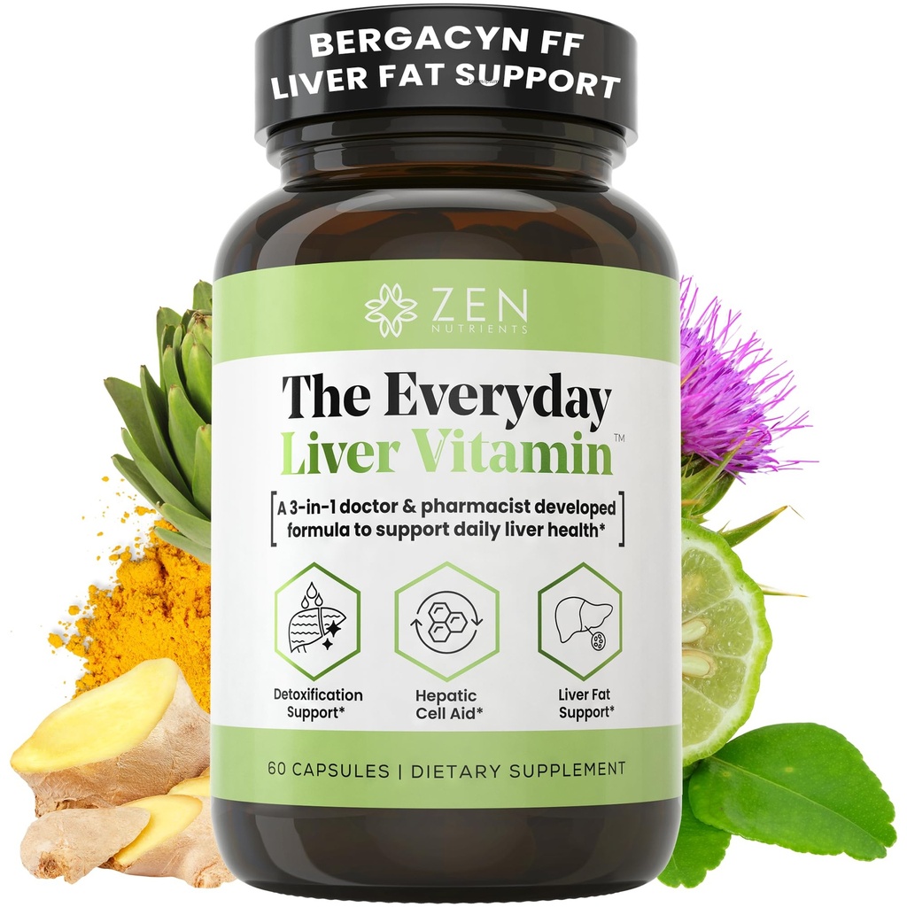 Zen Nutriments La vitamine quotidienne du foie - Nettoyer le foie Détox et réparer avec Bergacyn FF, chardon de lait biologique, racine de dandelion et extrait d'artichaut pour la santé du foie - Suppléments de soutien du foie gras