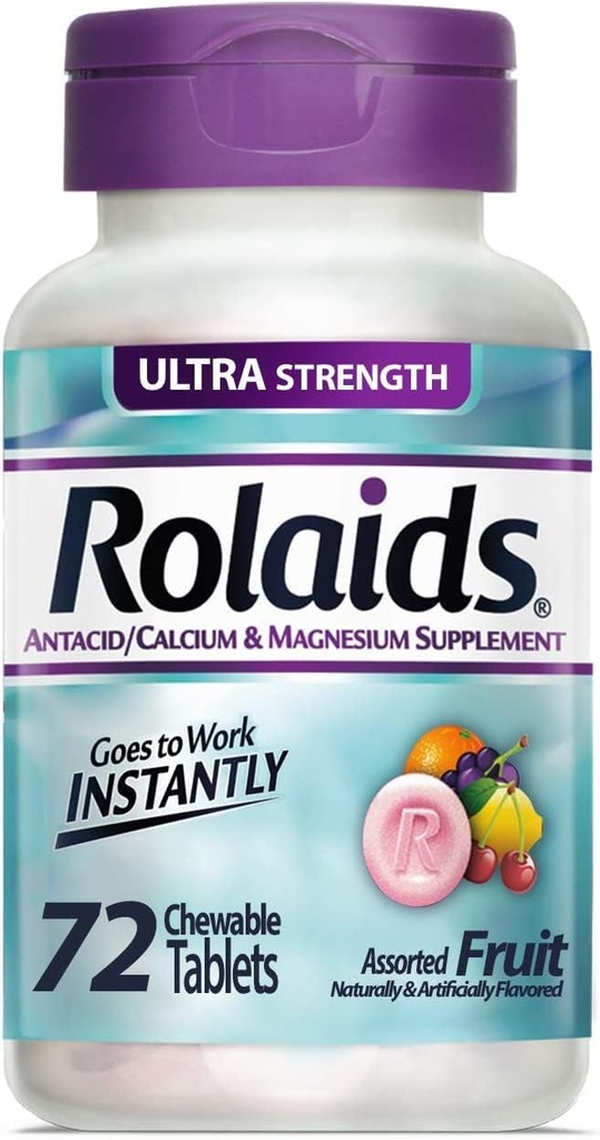 Rolaids Antiacide Calcium et supplément de magnésium Comprimés ultra-forts, Fruit 72 ea (paquet de 4)