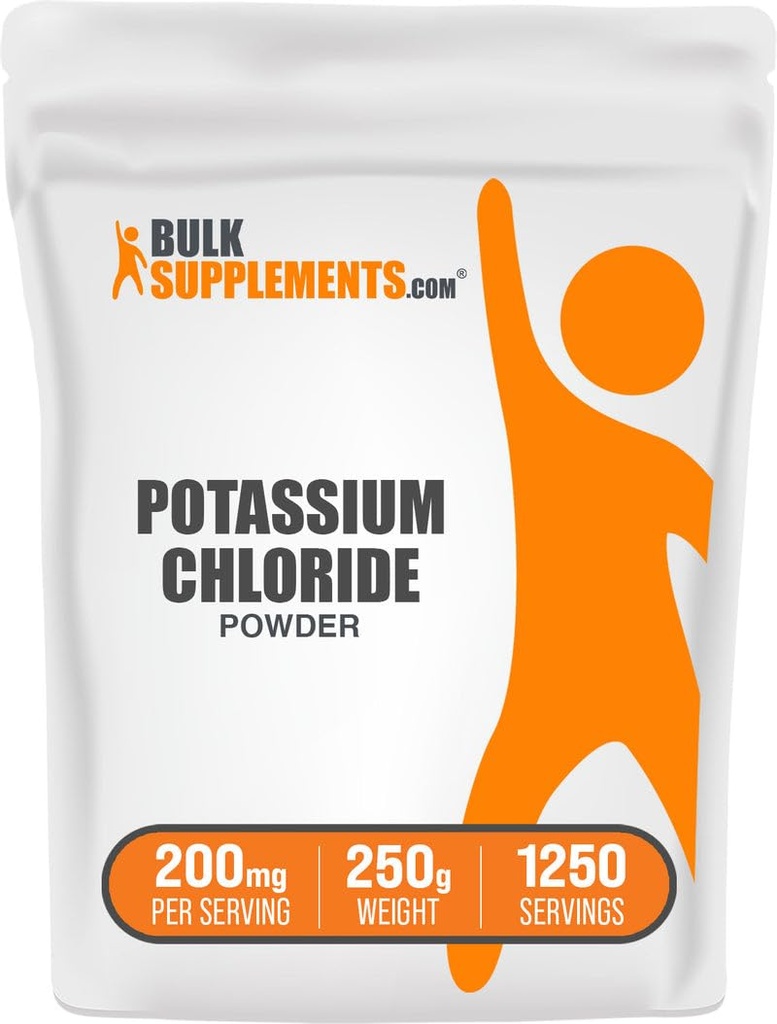 BulkSupplements.com Poudre de chlorure de potassium - sel de remplacement, sel de potassium - sans gluten, 200mg par portion, 250g (8,8 oz) (paquet de 1)