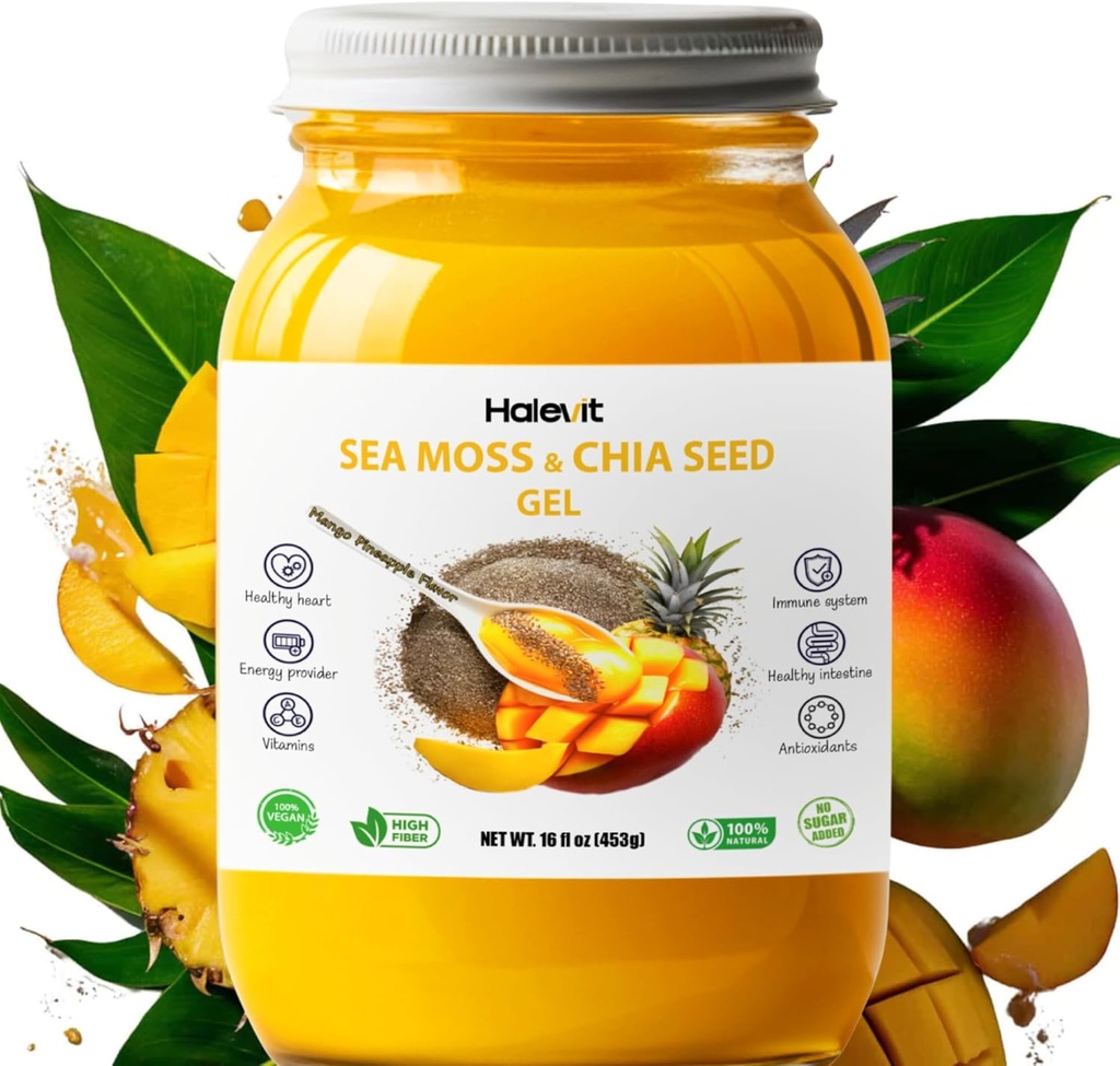 Gel Sea Moss con Ground Chia Seeds, Sea Moss Gel Organic Raw – Natural Iodine Source, Omega-3, Immune & Digestive Support, Vegan Superfood, Mango Anaapple Flavor, Made in USA, 16 oz