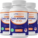 Vitamatic Melatonina 20 mg compresse | Vegetariano, Non OGM, Gluten Free | HIGH Potency 20 MG | Natural Berry Flavor (1/2 compresse = Melatonina 10 mg) (120 conteggio (confezione di 3))
