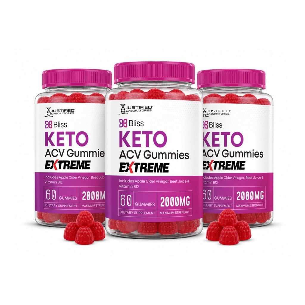 Justified Laboratories (3 Pack Bliss Keto ACV Gummies Extreme 2000MG Bliss Keto Gummies Apfelessig geformt mit Granatapfelsaft Pulver B12 Vegan Non GMO 180 Gummys
