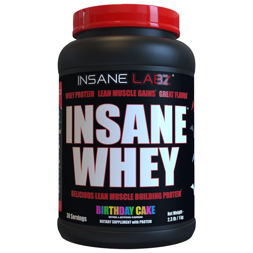 Insane Labz Insane Whey,100% Muscle Building Whey Protein, BCAA Amino Profile, Mass Gainer, Meal Sostituzione (Birthday Cake, 30 Serve)