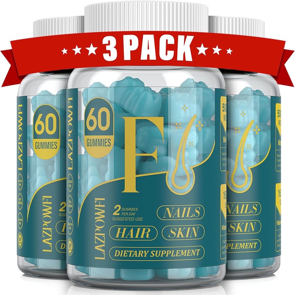 Biotin Gummies -Hair pelle e unghie Vitamine per uomini e donne, Vegan vitamina B7, Supporta la crescita dei capelli e unghie più forti,90 giorni di alimentazione - Blueberry-3 Pack