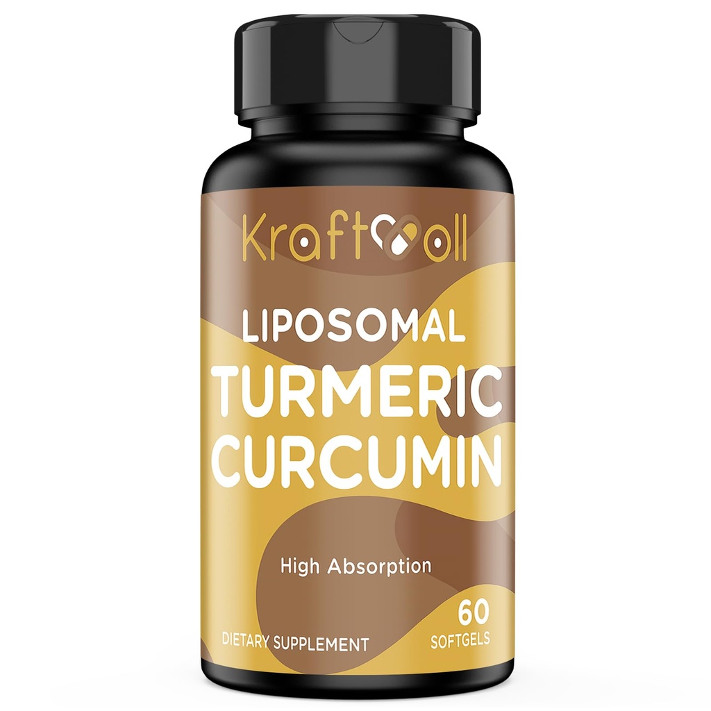 Supplément curcumin curcumin curcuma liposomique 2200 mg avec extrait de poivre noir 15 mg pour haute absorption et fonction articulaire, 60 softgels pour adultes