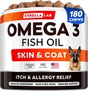 StrellaLab Huile de poisson Oméga 3 Treats pour chiens (180 Treats) - Allergie et soulagement de la démangeaison - Supplément de peau et de manteau - Santé conjointe - Huile de saumon sauvage de l'Alaska - Shedding, Démangeaison de la peau - Oméga 3 6 9 - EPA&DHA
