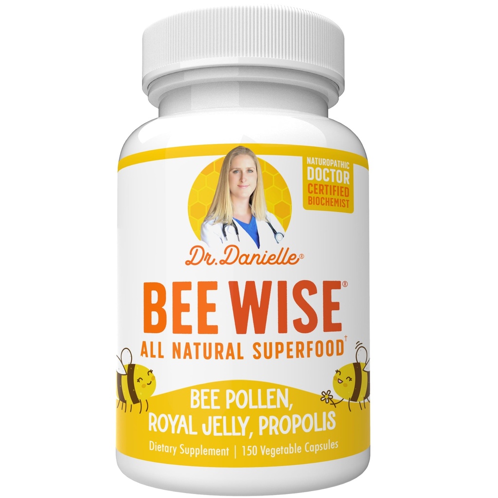 Dr. Danielle's Bee Wise - Bee Pollen Supplement - Bie Well with Royal Jelly, Propolis, Beepollen in 4 Daily Bee Pollen Capsules