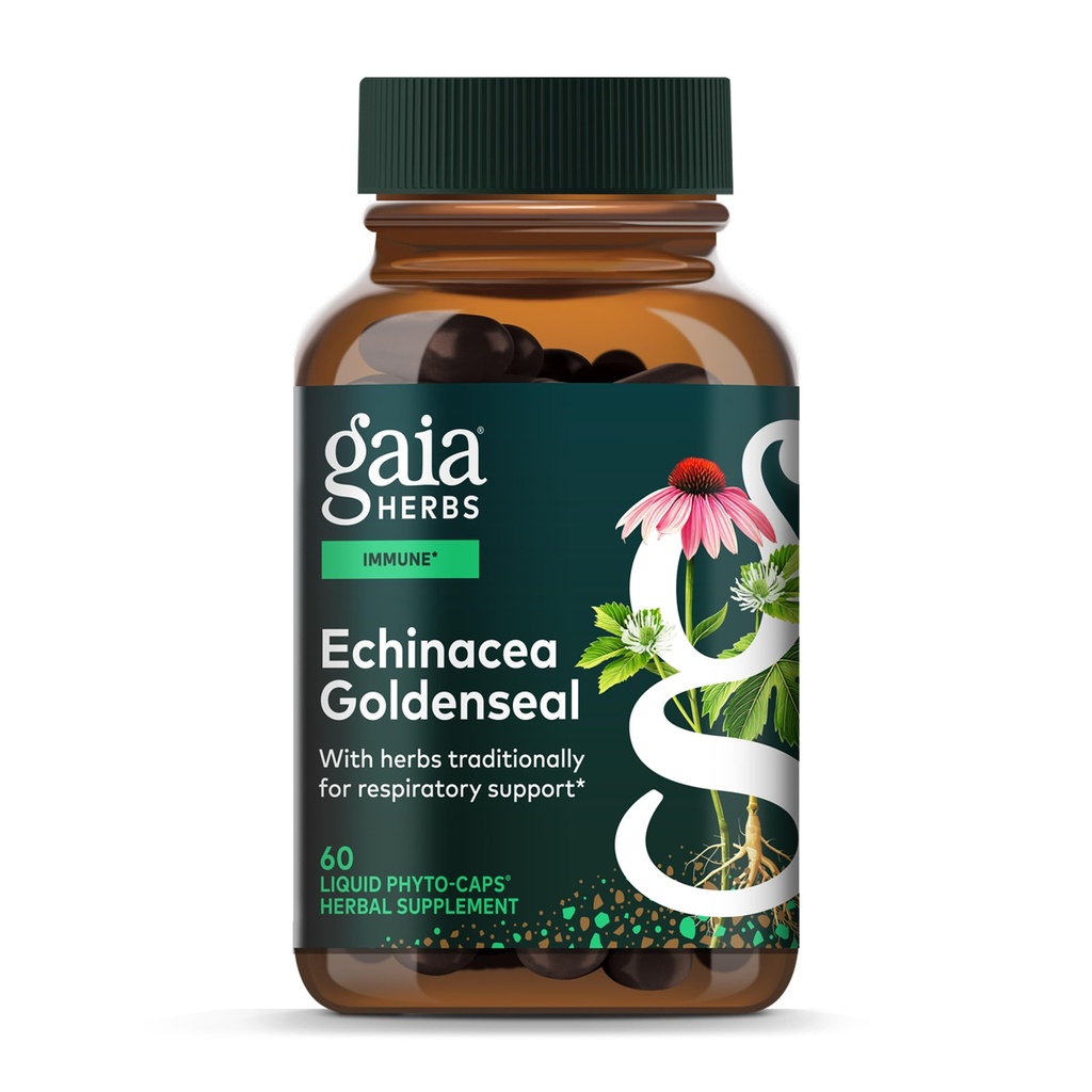 Gaia Herbes Echinacea Goldenseal - Supplément de soutien immunitaire pour le maintien d'un système respiratoire sain - avec l'échinacea organique et la racine de seigle d'or - 60 Végétaux liquides Phyto-Capsules (10 jours d'approvisionnement)