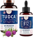 WINDSOR BOTANICALS Tudca with Silymarin Milk Thistle and Vegan Vitamin B12 Liquid - Health Support Bundle