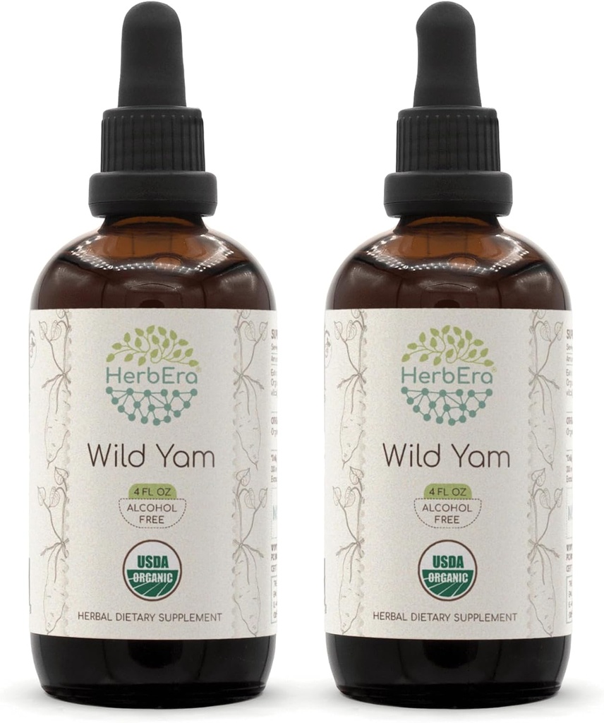 HerbEra Wild Yam B120 (2pcs) Alcohol-Free USDA Organic Herbal Extract Tincture, Concentrated Liquid Drops Natural Wild Yam (Dioscorea Villosa) Dried Root (2x4 fl oz)