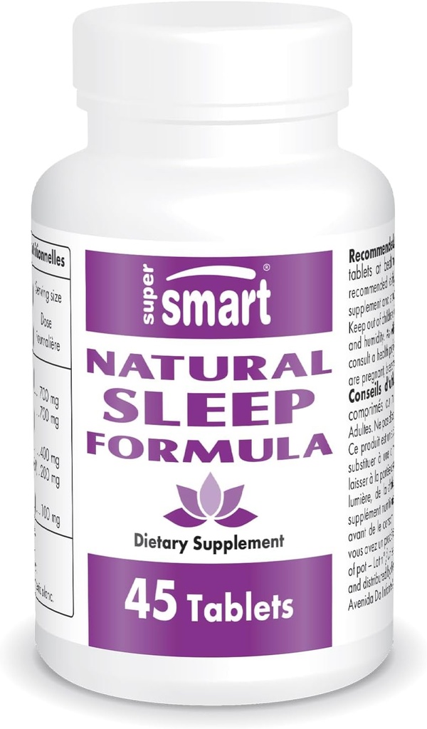SuperSmart - Natural Sleep Formula (Advanced Formula) - con L-Tryptophan, Valerian Root, Hop, Eschscholzia Californica - Herbal Supplement | Non-GMO & Gluten Free - 45 Tablet