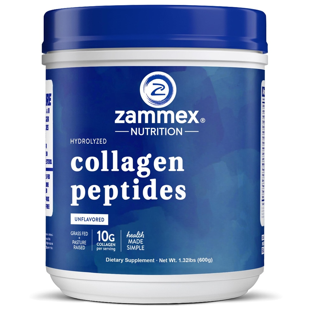 Zammex Premium Collagen Peptides Powder Unflavored,Hydrolyzed Proteins Types I & III, Supports Hair, Skin, Nails, Joints, Grass Fed, Non-GMO, Gluten-Free,Paleo & Keto Friendly,60 Servings
